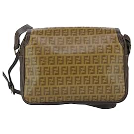 Fendi-FENDI Zucchino Canvas Shoulder Bag Coated Canvas Brown Auth ti2336-Brown