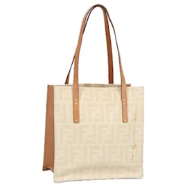 Fendi-FENDI Zucca Canvas Tote Bag White Auth 98220-White