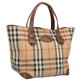 Autre Marque-Burberrys Nova Check Hand Bag Canvas Beige Auth 99329-Beige