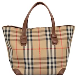 Autre Marque-Burberrys Nova Check Hand Bag Canvas Beige Auth 99329-Beige
