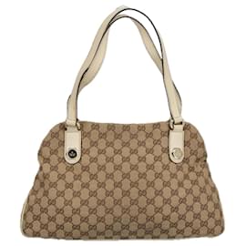 Gucci-GUCCI GG Canvas Tote Bag Beige Gold 163288 Auth 99307-Beige,Golden