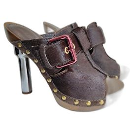 Louis Vuitton Leather Wedge Sandals Brown Brown