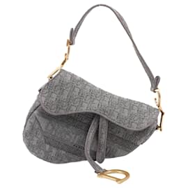 Dior-Christian Dior Oblique Saddle Bag Jacquard × Leather One Shoulder Bag in Gray-Grey
