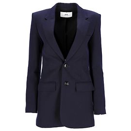 Ami Single-Breasted Blazer in Navy Blue Wool Blue Navy blue