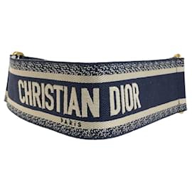 Christian Dior-Dior Embroidery Leather Belt Black Navy Gold-Black