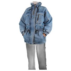 Alexander Wang Veste en denim à capuche avec cordon de serrage bleu - taille XXS Bleu
