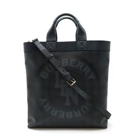 Burberry London Check Logo Tote Bag Dark Gray Grey