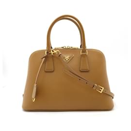 Prada-Prada Saffiano Lux Leather 2WAY Dome Handbag-Brown