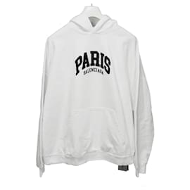Balenciaga-Balenciaga Cities Paris Logo Wide Fit Hoodie-White