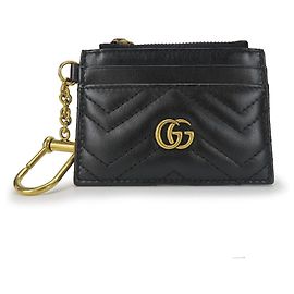 GUCCI Leather Coin Case with Key Ring Black
