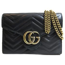 Gucci GG Marmont Leather Chain Wallet Black Black