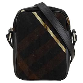 Burberry-Burberry Check Wool Leather Shoulder Bag-Black