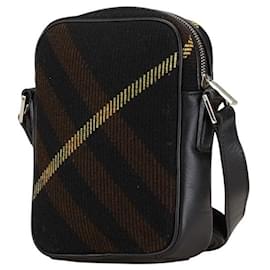Burberry-Burberry Check Wool Leather Shoulder Bag-Black