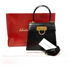 Bolsa 2 em 2 de couro Gancini da Salvatore Ferragamo Preto