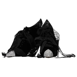 Yves Saint Laurent Bottes à lacets en velours cuir avec strass Saint Laurent Noir