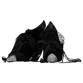 Yves Saint Laurent Stivali alla caviglia in pelle di velluto con strass e nastro di pizzo Saint Laurent Nero