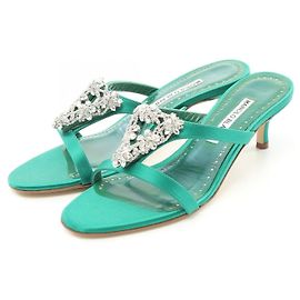 Manolo Blahnik Trinamu Fabric Mules Green Green