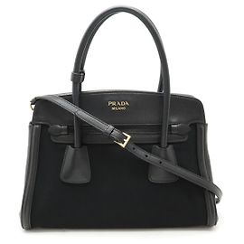 Prada Canvas Leder 2WAY Tote Bag BN2595 Schwarz
