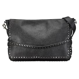 Valentino-Valentino Rockstuds Leather Shoulder Bag-Black