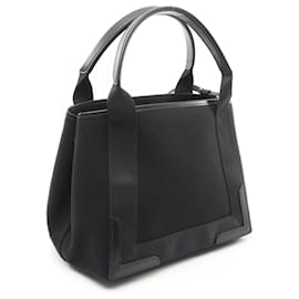 Balenciaga-Balenciaga Navy Cabas S Canvas Leather Tote-Black