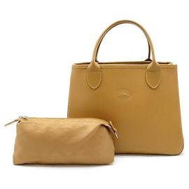 Longchamp Leather Tote Bag Light Camel Brown