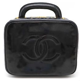 Chanel Coco Mark Vanity Bag Patent Leather Black