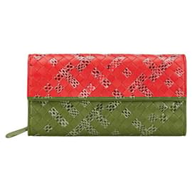 Bottega Veneta-Bottega Veneta Intrecciato Leather Python Long Wallet-Red