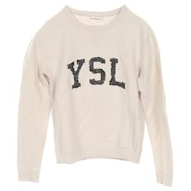 Yves Saint Laurent YSL Logo Cotton Sweatshirt Beige