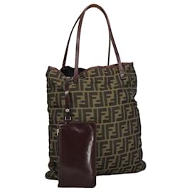 Fendi-FENDI Zucca Canvas Tote Bag Brown Black Auth 98219-Brown,Black