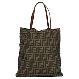 Fendi-FENDI Zucca Canvas Tote Bag Brown Black Auth 98219-Brown,Black