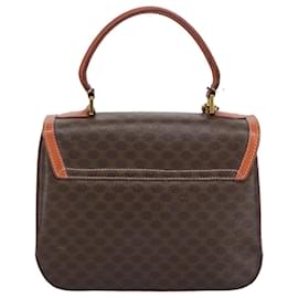 Céline-CELINE Macadam Canvas Hand Bag PVC Leather 2way Brown Gold Auth bs19727-Brown,Golden