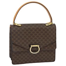 Céline-CELINE Macadam Canvas Hand Bag PVC Leather Brown Gold Auth bs19981-Brown,Golden