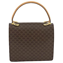 Céline-CELINE Macadam Canvas Hand Bag PVC Leather Brown Gold Auth bs19981-Brown,Golden
