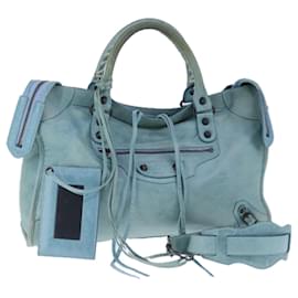 Balenciaga-BALENCIAGA The City Hand Bag Leather 2way Light Blue Auth mr645-Light blue