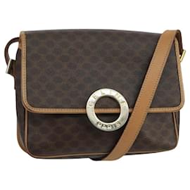 Céline-CELINE Macadam Canvas Circle Shoulder Bag Brown Auth 99859-Brown
