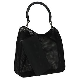 Sac à main en nylon noir Gucci Bamboo Mesh 001 5638 Auth ep6383 Noir