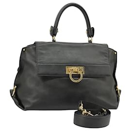 Salvatore Ferragamo black satchel hand shoulder outlet bag PREOWNED