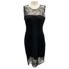 Ärmelloses Strickkleid aus Kaschmir mit schwarzem Spitzenbesatz Ermanno Scervino Schwarz