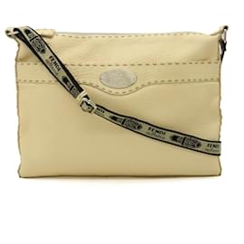 Fendi-Sac à épaule en cuir Fendi Selleria 8BT093-Marron,Beige