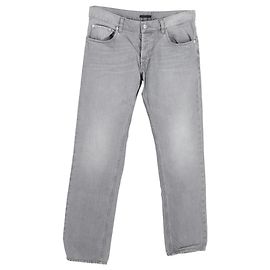 Jeans rectos de cintura media en denim de algodón gris de Prada Gris