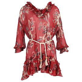 Robe mini à volants imprimée florale Zimmermann en polyester rouge Rouge