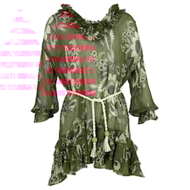 Zimmermann- Zimmermann Floral Print Mini Ruffled Dress in Red Polyester-Red