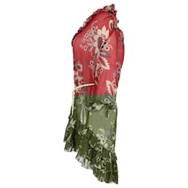 Zimmermann- Zimmermann Floral Print Mini Ruffled Dress in Red Polyester-Red