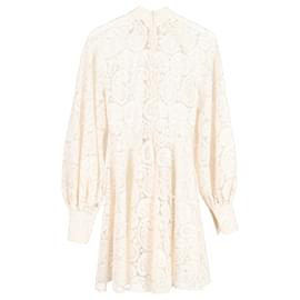 Zimmermann- Zimmermann Lace Mini Button-Down Long Sleeve Dress in Cream Polyester-White,Cream