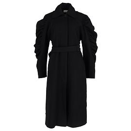 Dries Van Noten Gürtel-Raglanärmel-Mantel aus schwarzer Wolle Schwarz