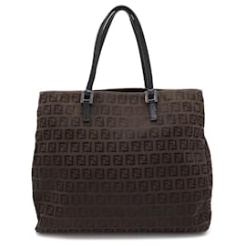 Fendi-Fendi Zucchino Tote Bag Canvas Leather-Brown