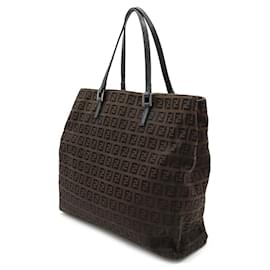 Fendi-Fendi Zucchino Tote Bag Canvas Leather-Brown