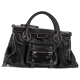 Chloé- Chloé Medium Edith Satchel Handbag in Black Leather-Black
