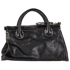 Chloé- Chloé Medium Edith Satchel Handbag in Black Leather-Black