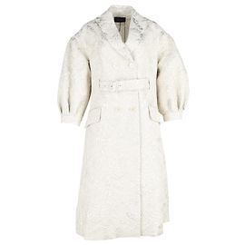 Simone Rocha Jacquard Double-Breasted Puffed Sleeve Trench Coat in White Polyester White